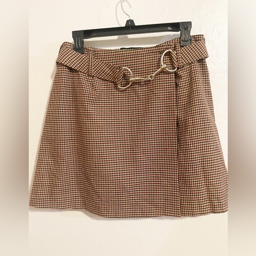 Metroplitan New York 10001 Plaid Wrap Skirt With belt Size 12